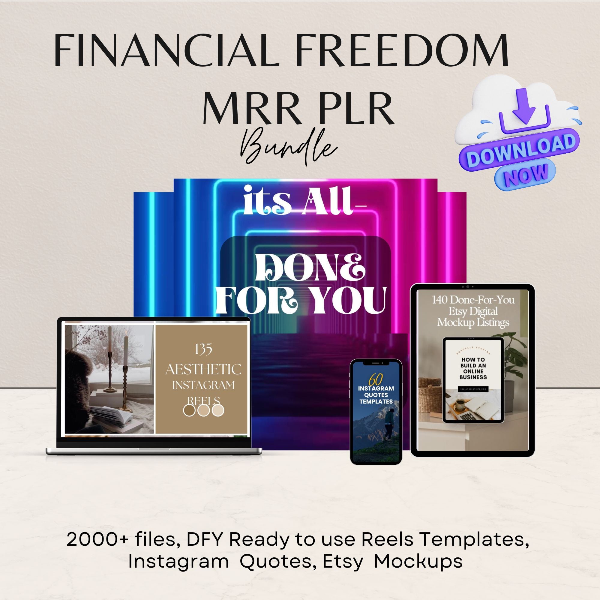 Financial Freedom PLR Bundle + 100s of Done-For-You Reels, Quotes & Etsy Mockups